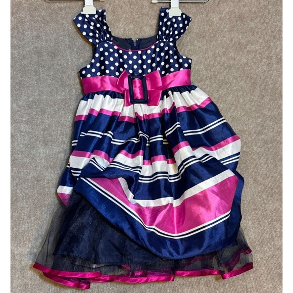 Bonnie Jean Sz 4 Striped Sleeveless Party Dress with Ruffle‎ Crinoline - Picture 3 of 5